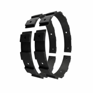 As shown in the file "Green Grippers Traction Trackers Wheel Covers with Screws.jpg", a complete 4-piece set of black Lawn Mower Wheel Traction Trackers is displayed alongside the included bag of installation screws, providing you with everything you need to upgrade both of your mower's drive wheels right out of the box.